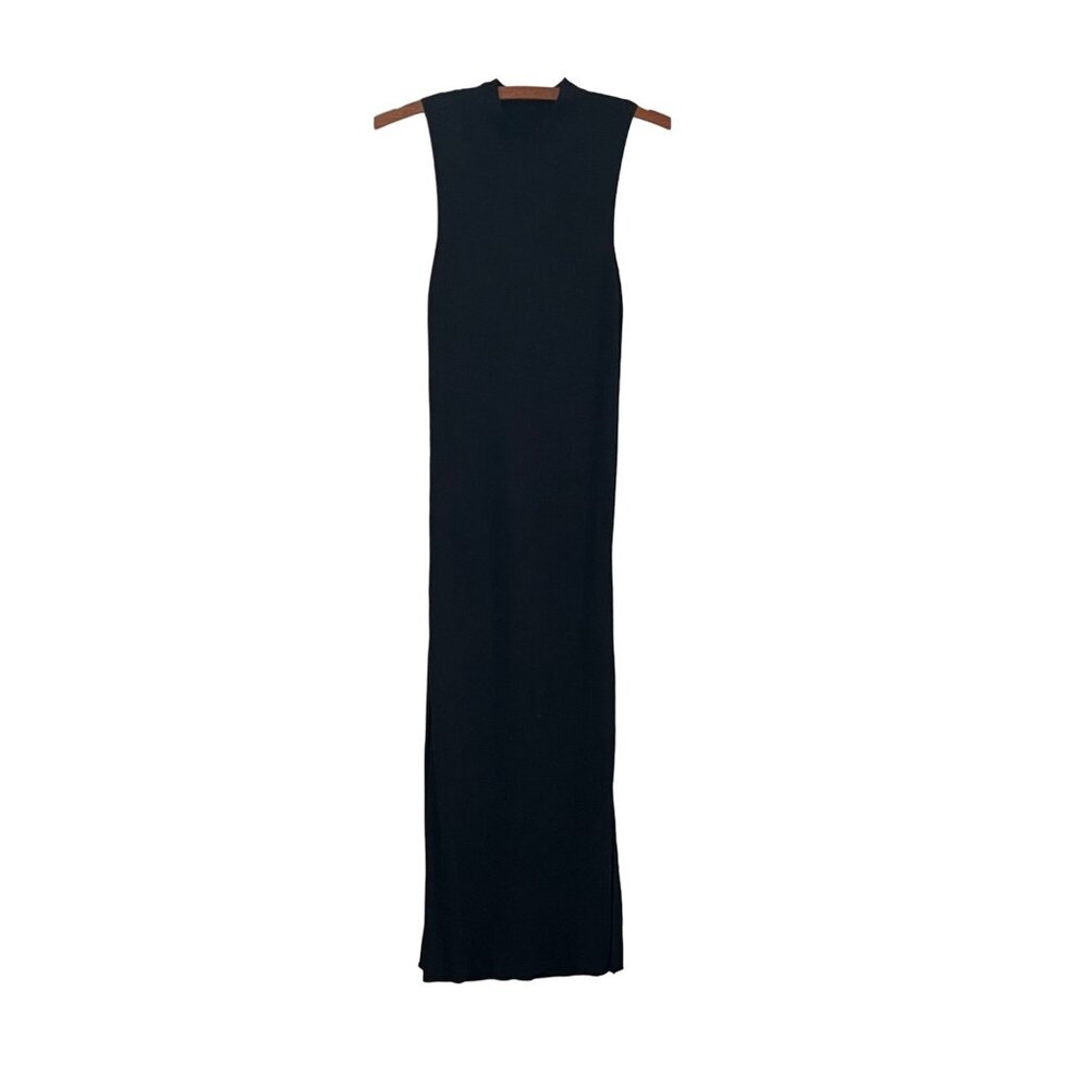 Osklen Womens Black Sleeveless Side Slit Ribbed Midi Dress Size Small